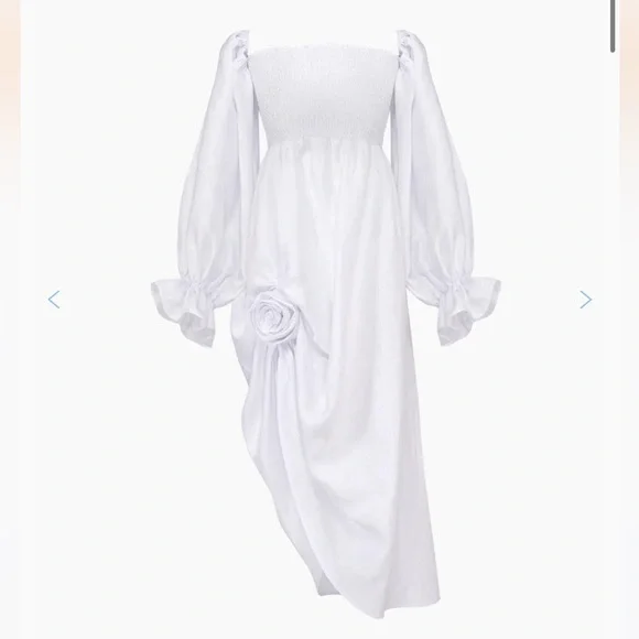 Sleeper | Dresses | Nwt Sleeper Atlanta Linen Dress With Rose Detail In  White Xs | Poshmark